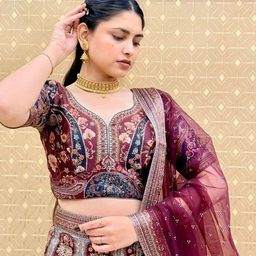 KUNDAN FAB Printed Beads and Stones Semi-Stitched Lehenga & Unstitched Blouse With Dupatta image 5