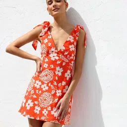 JC Mode Women Floral Printed Shoulder Straps Casual Wrap Dress-picture-14
