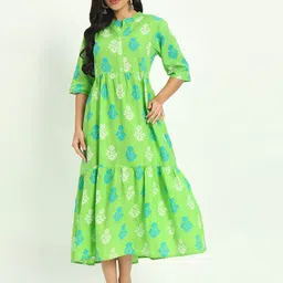 KALINI Women Cotton Floral Printed Empire Midi Dress-image-84
