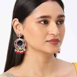 Anouk Gold-Plated Artificial Stones Studded And Beaded Circular Shaped Chandbalis image 2