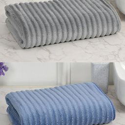 Cotton Bolls Textiles Navy Blue & Grey 2 Other 300 GSM Bath Towel-image-25