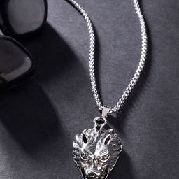 The Roadster Lifestyle Co Silver-Plated Stainless Steel Howling Wolf Pendant With Chain-image-18