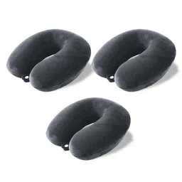 Kuber Industries Grey 3 Pieces Memory Foam Filled Cotton Breathable Travel Pillows-50
