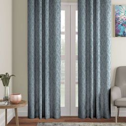 STITCHNEST Teal 2 Pieces Floral Printed Jacquard Black Out Door Curtains-image-13