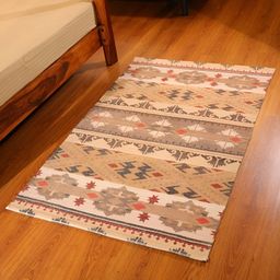 Mona B Beige & Grey Printed Cotton Dhurrie-image-12
