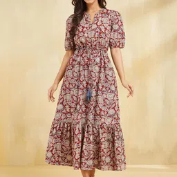 Fabindia Women Floral Printed A-Line Midi Dress-image-98