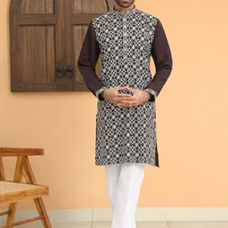 KRAFT INDIA LUXE Men Ethnic Motifs Embroidered Regular Chikankari Kurta with Trousers-picture-21