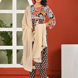 Moktika Women Floral Printed Anarkali Kurta with Trousers & Dupatta-49
