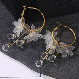 Estailo fashion Tasselled Artificial Beaded Floral Shaped Hoop Earrings-picture-11