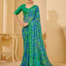 DURGA EMPORIO Floral Patchwork Pure Chiffon Saree-image-69
