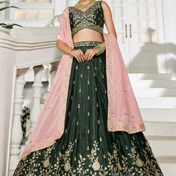 panchhi Embellished Sequinned Semi-Stitched Lehenga & Unstitched Blouse With Dupatta-picture-27