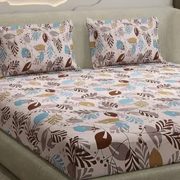 Monte Carlo Pink & Blue Printed Cotton 104 TC Queen Bedsheet Set 2.24 m x 2.54 m-picture-45