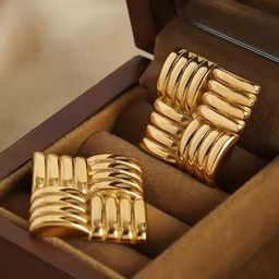 SHARLEEZ Stainless Steel 18K Gold-Plated Contemporary Studs-image-90