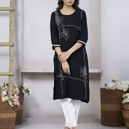 Shriyangan Floral Embroidered Round Neck Thread Work Straight Kurta-image-20