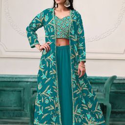 ODETTE Embroidered V-Neck Top Jacket & Palazzo Co-Ords-image-77