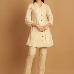 CORSICA Printed Cotton Collared Neck Three Fourth Sleeves Shirt With Trouser Co-Ords-image-84