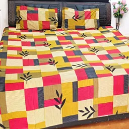 V.R.ENTERPRISES Yellow & Red Geometric 210 TC Queen Bedsheet with 2 Pillow Covers-27