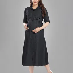 MomsBae Midi A-Line Maternity Dress-image-77