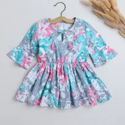 The Magic Wand Floral Print Bell Sleeve Cotton Peplum Top-54
