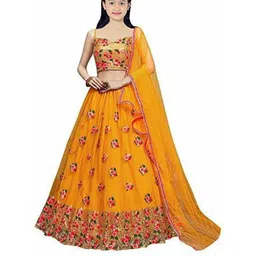 F Plus Fashion Girls Blue Net Semi-Stitched Lehenga Choli-image-19