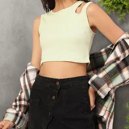 DressBerry Basic Yet Bold Cut-Out Sleeveless Crop Top-image-86