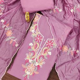 SHADOW & SAINING Floral Embroidered Thread Work Pure Silk Unstitched Dress Material-image-66