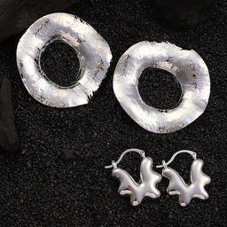 SOHI Set Of 2 Silver-Plated Halo Huggies Contemporary Hoop Earrings-55