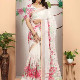 Anouk Floral Zari Linen Blend Saree-52