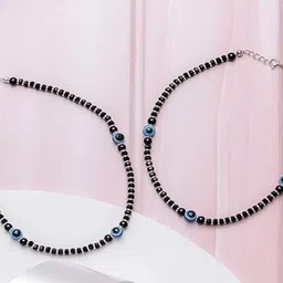 925 SILLER Pack Of 2 925 Pure Silver Triple Evil Eye Nazariya Anklets-11