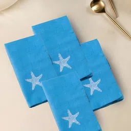 Glimpse Homes 4-Pcs Turquoise Blue & White Embroidered Cotton Table Napkins-53