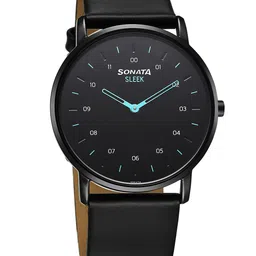 Sonata Men Brass Dial & Leather Straps Analogue Watch 7152NL01-38