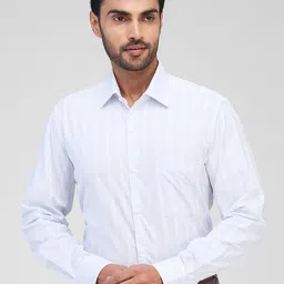 Raymond Men Contemporary Spread Collar Tartan Checked Cotton Formal Shirt-image-6