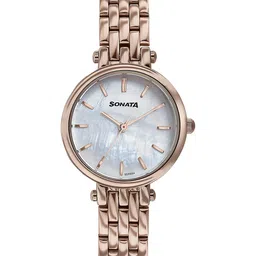 Sonata Women Embellished Dial & Stainless Steel Bracelet Style Straps Analogue Watch 87082WM01-image-55