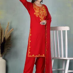 Clora Creation Ethnic Motifs Embroidered Zari Work Kurta With Palazzos And Dupatta image 5