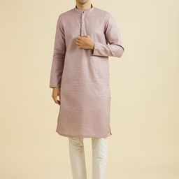 Manyavar Geometric Embroidered Mandarin Collar Thread Work Straight Kurta With Pyjama-picture-12