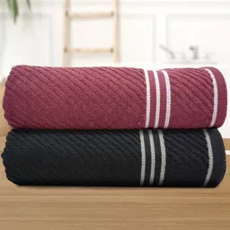Myntra Elegant Homes Black And Maroon 2 Pieces Cotton 400 GSM Bath Towels-image-19