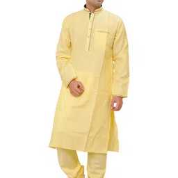 Exotic India Men Regular Pure Cotton Plain Kurta Pajama with Front Pocket-picture-29