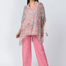Label Naariti Floral Printed Notch Lapel Collar Top With Trousers-image-66