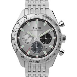 Timex Men Embellished Dial & Stainless Steel Bracelet Style Straps Analogue Chronograph Watch TW2Y18700UJ-10