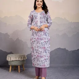 MOJILAA Women Floral Embroidered Regular Sequinned Pure Cotton Kurta with Trousers-17