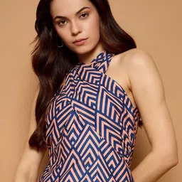 Kibo Geometric Print Halter Neck Crepe Top-image-44