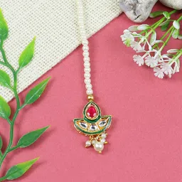 Asthetika Kids Girls Gold-Plated Kundan Studded Maang Tikka-32