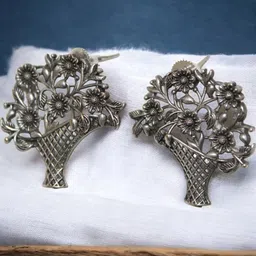 Jolly Faces Silver-Plated Oxidised Floral Shaped Studs-image-50