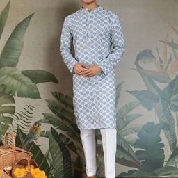 HERE&NOW Ethnic Motifs Printed Thread Work Mandarin Collar Cotton Kurta-48