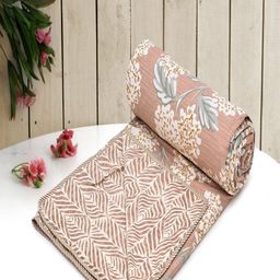 RRC Coral & Cream-Coloured Floral Microfiber AC Room 150 GSM Single Bed Dohar-0