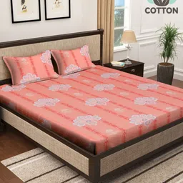 Myntra Elegant Homes Pink & White Floral 400 TC King Bedsheet with 2 Pillow Covers-image-54
