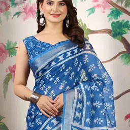 Anouk Rustic Bagh Printed Linen Blend Baghru Saree image 4