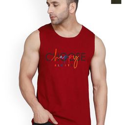 SLOWLORIS Pack of 2 Printed Combed Cotton Vest VSL26 CMB(CHS MAROON)(PLAIN OLIVE)-image-90