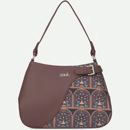 ZOUK Ira Peacock Ethnic Motifs Printed Leather Bucket Handheld Bag-28