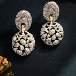 ASMITTA JEWELLERY Gold-Plated Dual Toned AD & CZ Studded Oval Shaped Drop Earrings-picture-4